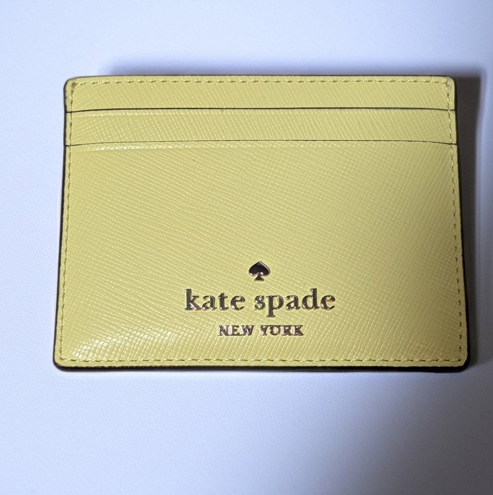 Kate Spade New York Saffiano Leather Slim Card Holder Wallet Tennis Ball Yellow